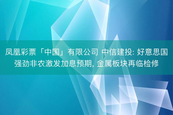 凤凰彩票「中国」有限公司 中信建投: 好意思国强劲非农激发加息预期， 金属板块再临检修