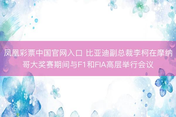 凤凰彩票中国官网入口 比亚迪副总裁李柯在摩纳哥大奖赛期间与F1和FIA高层举行会议