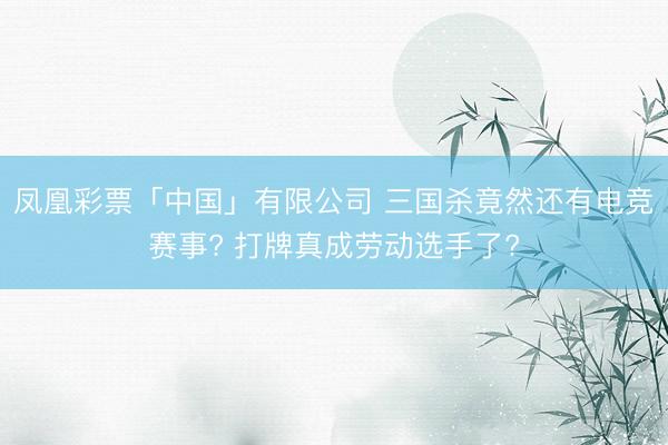 凤凰彩票「中国」有限公司 三国杀竟然还有电竞赛事? 打牌真成劳动选手了?