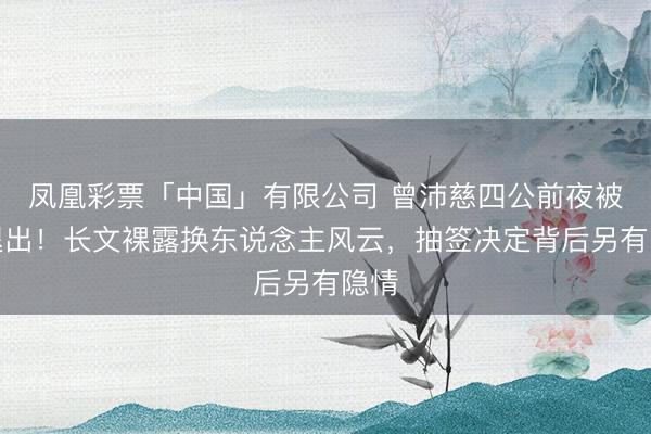 凤凰彩票「中国」有限公司 曾沛慈四公前夜被动退出！长文裸露换东说念主风云，抽签决定背后另有隐情