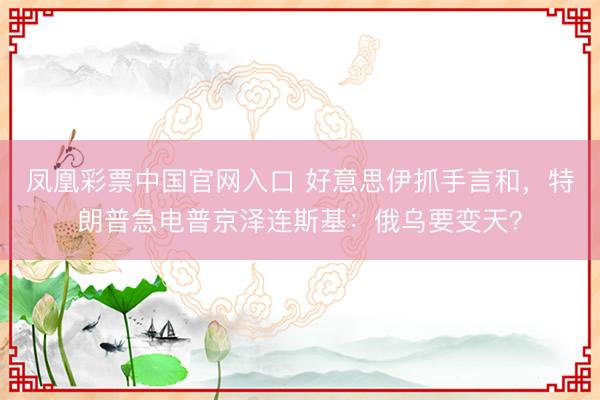 凤凰彩票中国官网入口 好意思伊抓手言和，特朗普急电普京泽连斯基：俄乌要变天？
